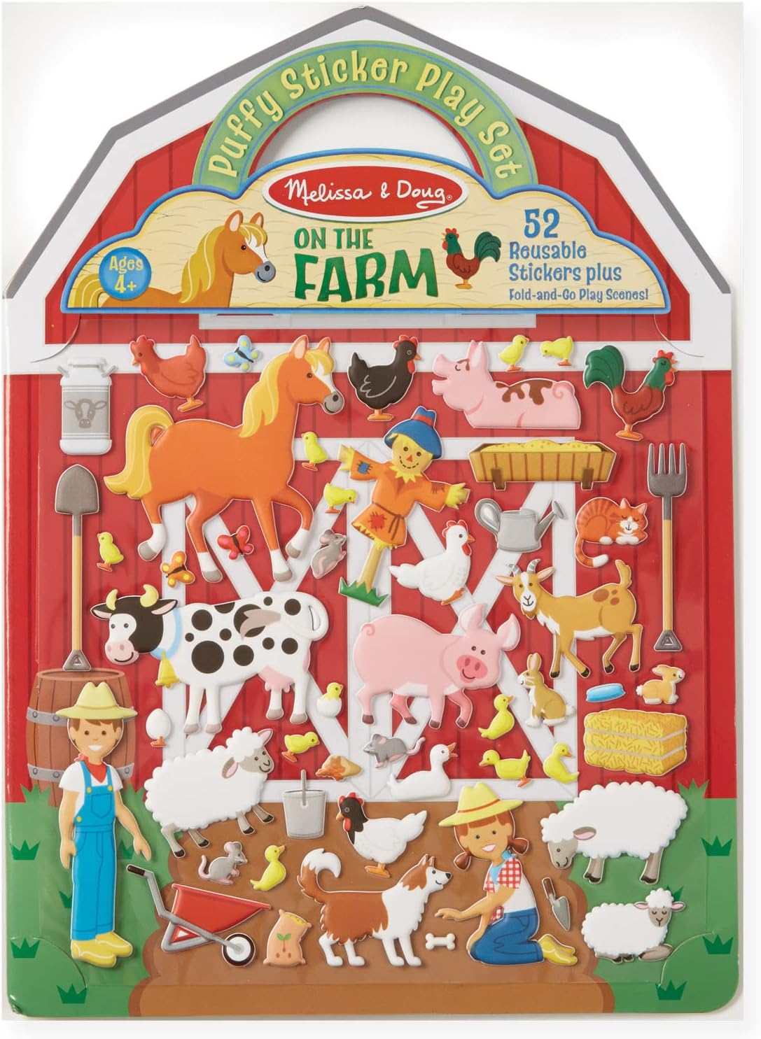 Melissa  Doug Puffy Sticker Play Set - On the Farm - 52 Reusable Stickers, 2 Fold-Out Scenes - Restickable Farm Sticker Book, Puffy Farm Animals Removable Stickers For Kids Ages 4+