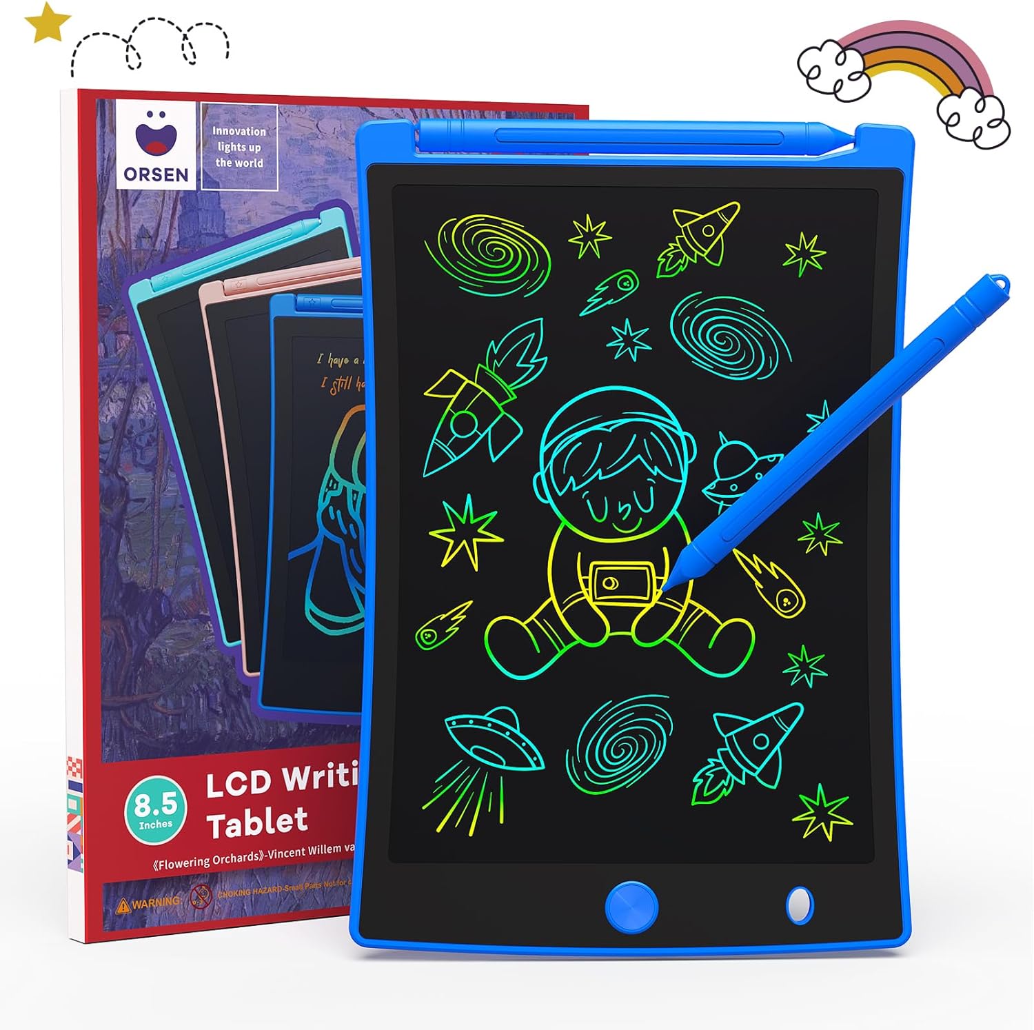 ORSEN Colorful 8.5 Inch LCD Writing Tablet for Kids, Electronic Sketch Drawing Pad Doodle Board, Toddler Travel Learning Educational Toys Activity Games Birthday Gifts for 2 3 4 5 6 7 8 Year Old Girls