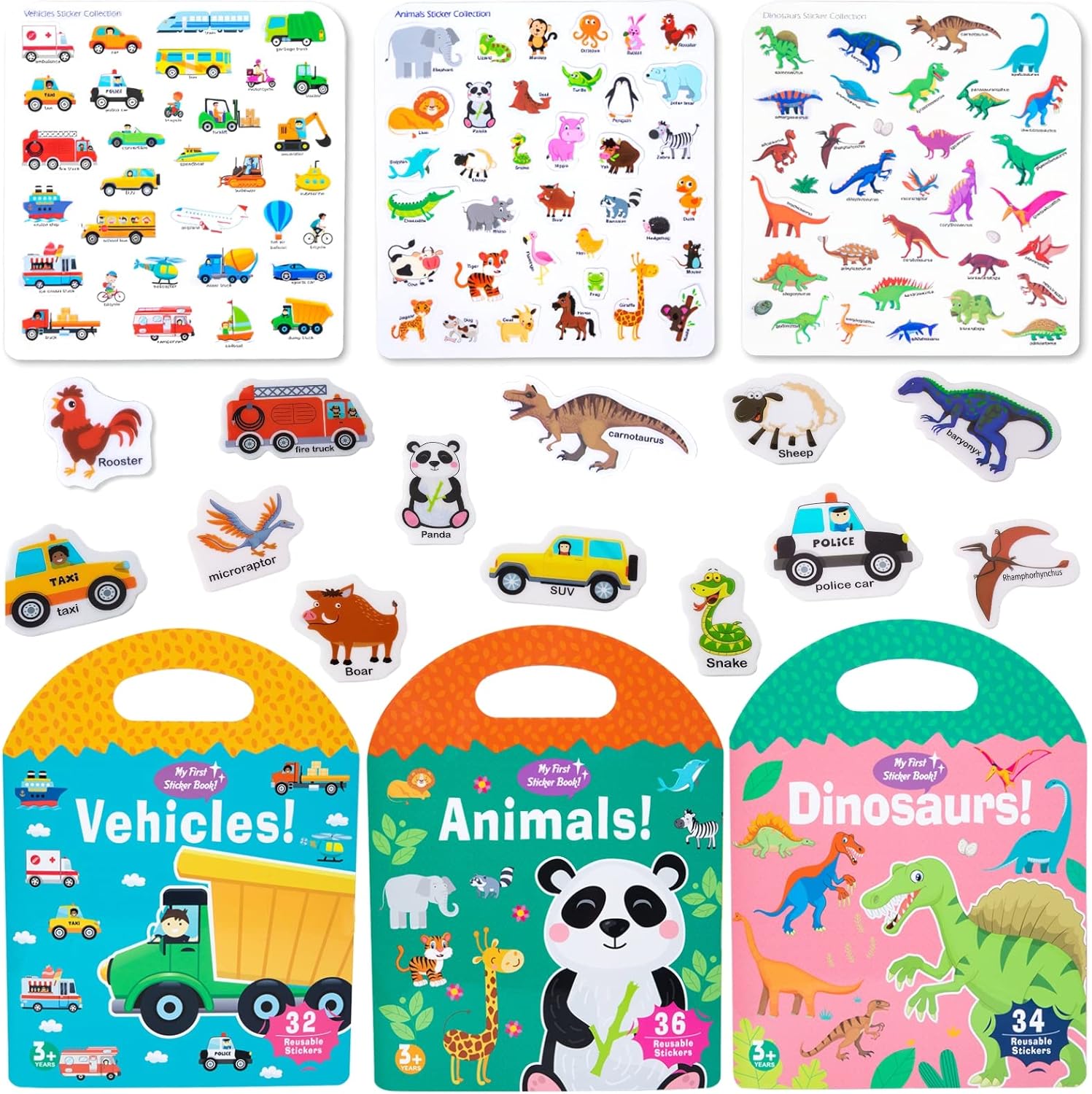 3 Pack Portable Jelly Sticker Quiet Book for Kids, Reusable Sticker Book for Toddlers, Preschool Learning Activities Learning  Education Toys, Animal Dinosaur Vehicle Travel Toys : Toys  Games