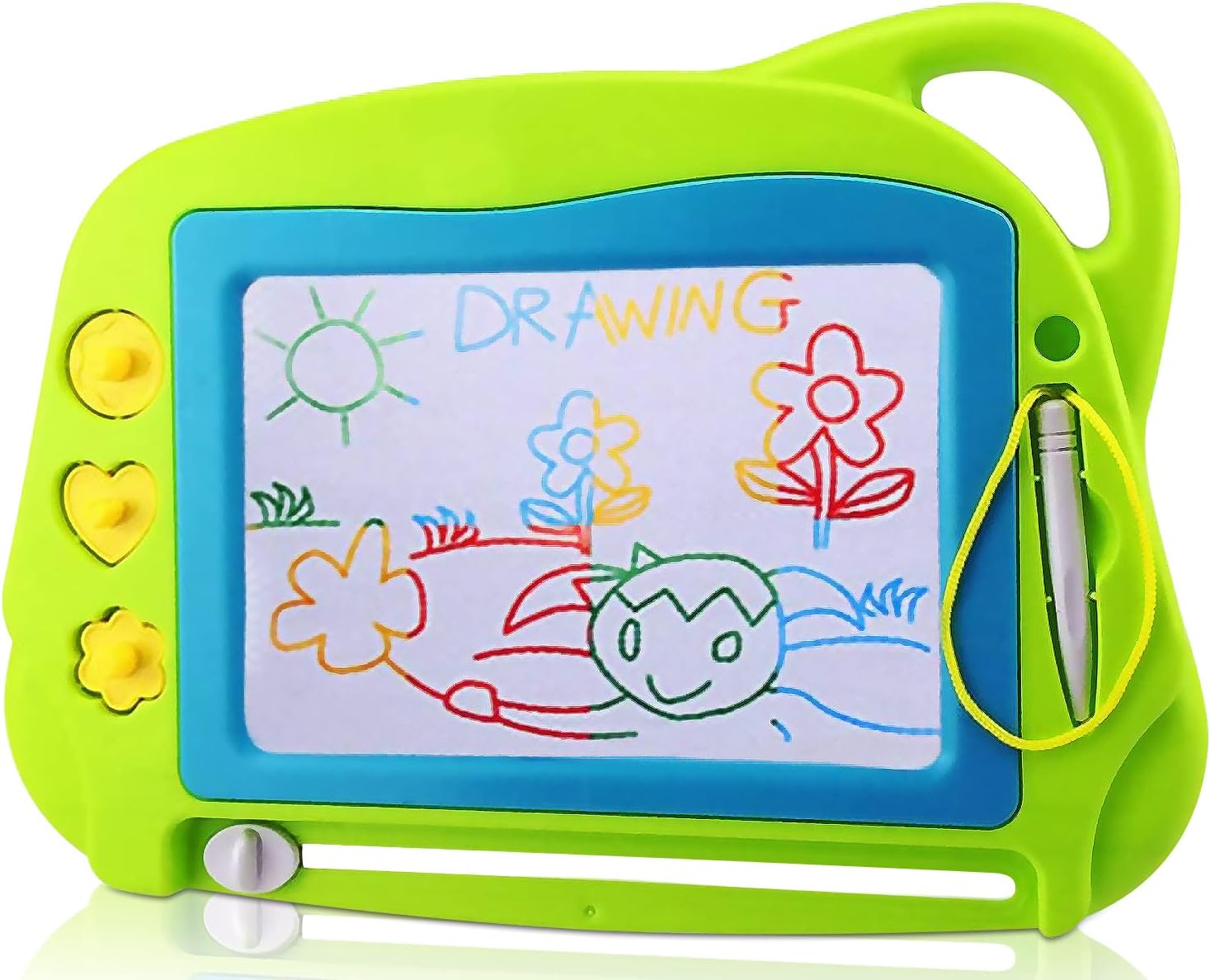 AiTuiTui Magnetic Drawing Board Mini Travel Doodle, Erasable Writing Sketch Colorful Pad Area Educational Learning Toy for Kid/Toddlers/Babies with 3 Stamps and 1 Pen (Green)