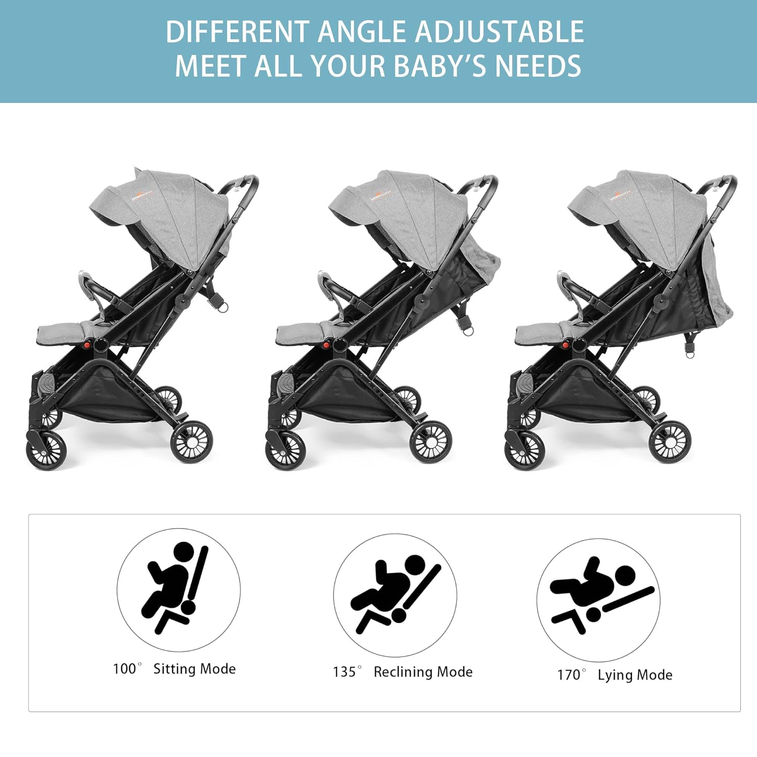 COLOR TREE Lightweight Stroller Foldable Compact Travel Stroller for Airplane with One-Hand Fold Pushchair Adjustable Backrest  Canopy for Babies and Toddlers