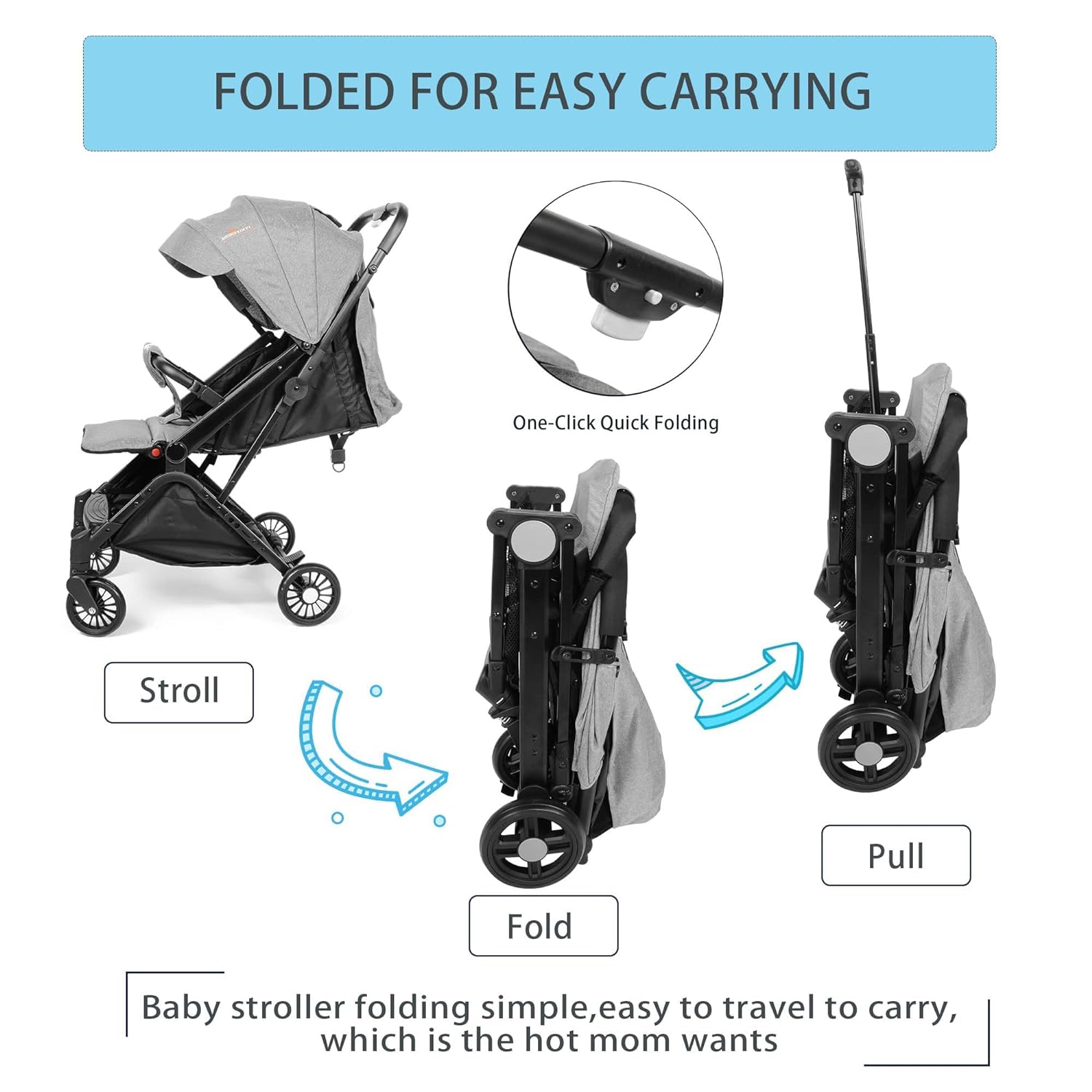 COLOR TREE Lightweight Stroller Foldable Compact Travel Stroller for Airplane with One-Hand Fold Pushchair Adjustable Backrest  Canopy for Babies and Toddlers