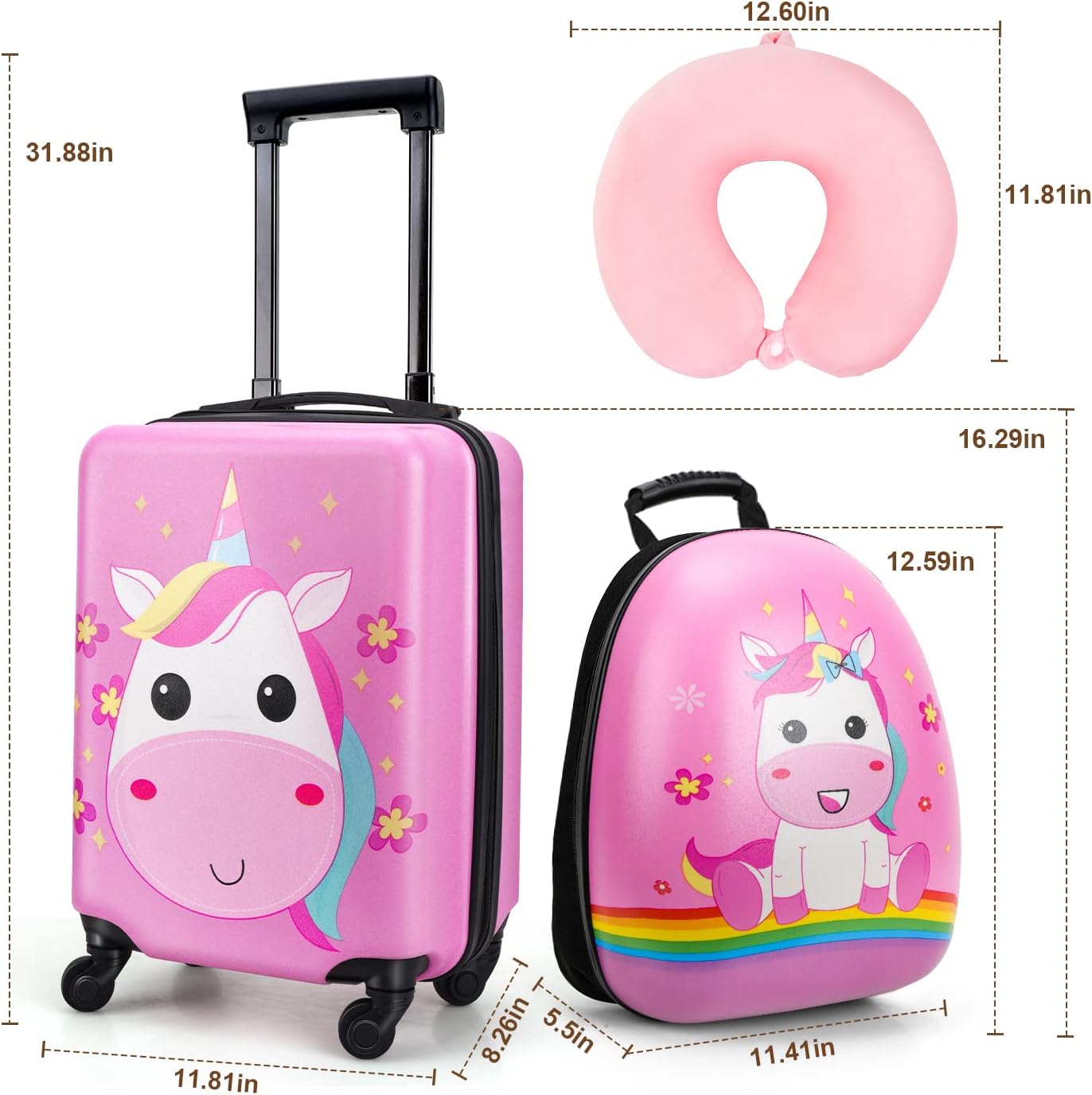 emissary Kids Luggage With Wheels For Girls, Unicorn Kids Luggage Set, Childrens Luggage For Girls With Wheels, Kids Suitcases With Wheels For Girl, Toddler Suitcase For Girls, Travel Luggage For Kids