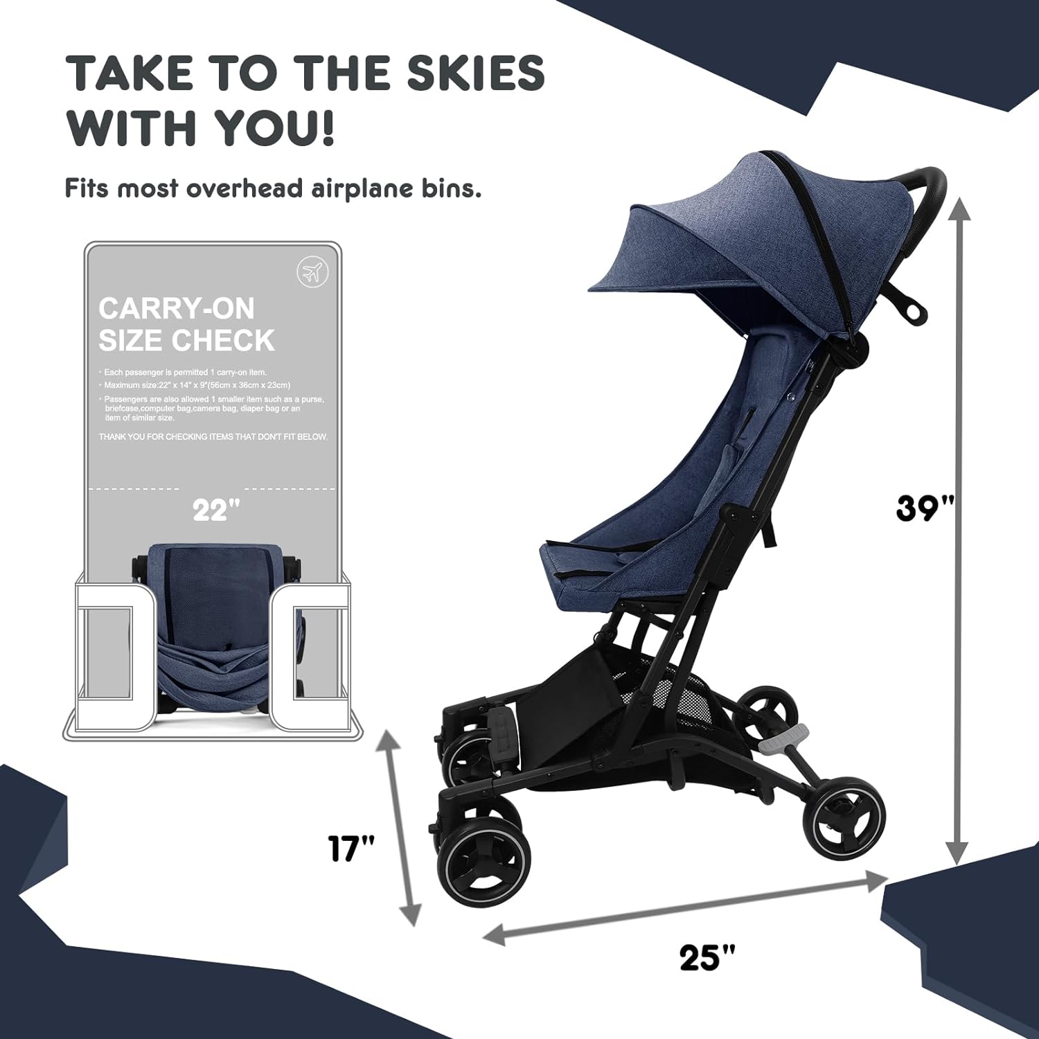 HARPPA Ringo™ Ultra Compact Umbrella Stroller, Lightweight Travel Stroller for Babies  Toddlers Easy Fold Adjustable Backrest and 5-Point Harness Safety Infant Stroller for Kids Navy Blue