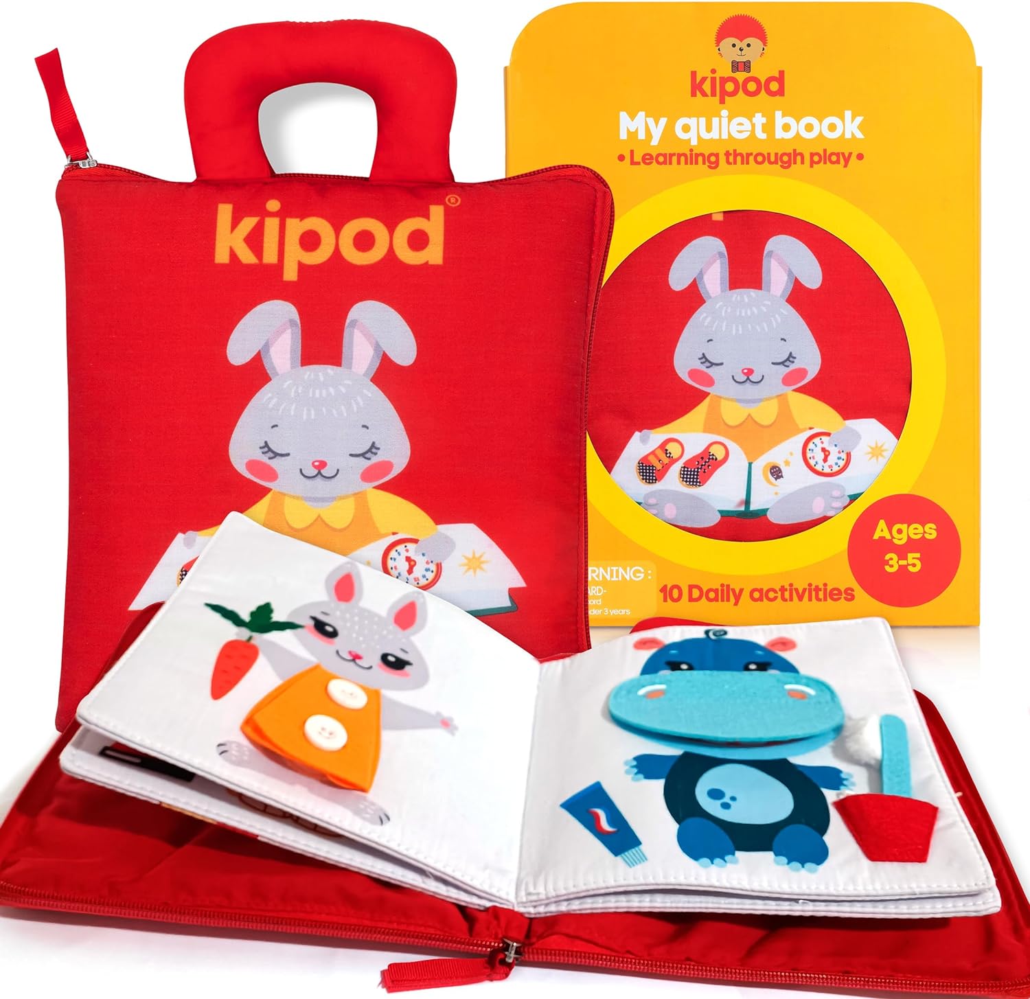 Kipod Montessori Quiet Book - Essential Toddler Travel Toy with Engaging Plane and Car Travel Activities - Cognitive Development Preschool Sensory Learning Baby Busy Book for Toddler Boys  Girls