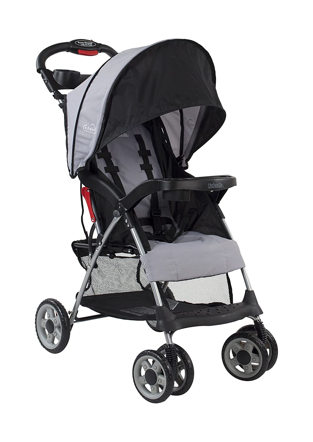 Kolcraft Cloud Plus Lightweight Easy Fold Compact Toddler Stroller and Baby Stroller for Travel, Large Storage Basket, Multi-Position Recline, Convenient One-hand Fold, 13 lbs - Slate Gray