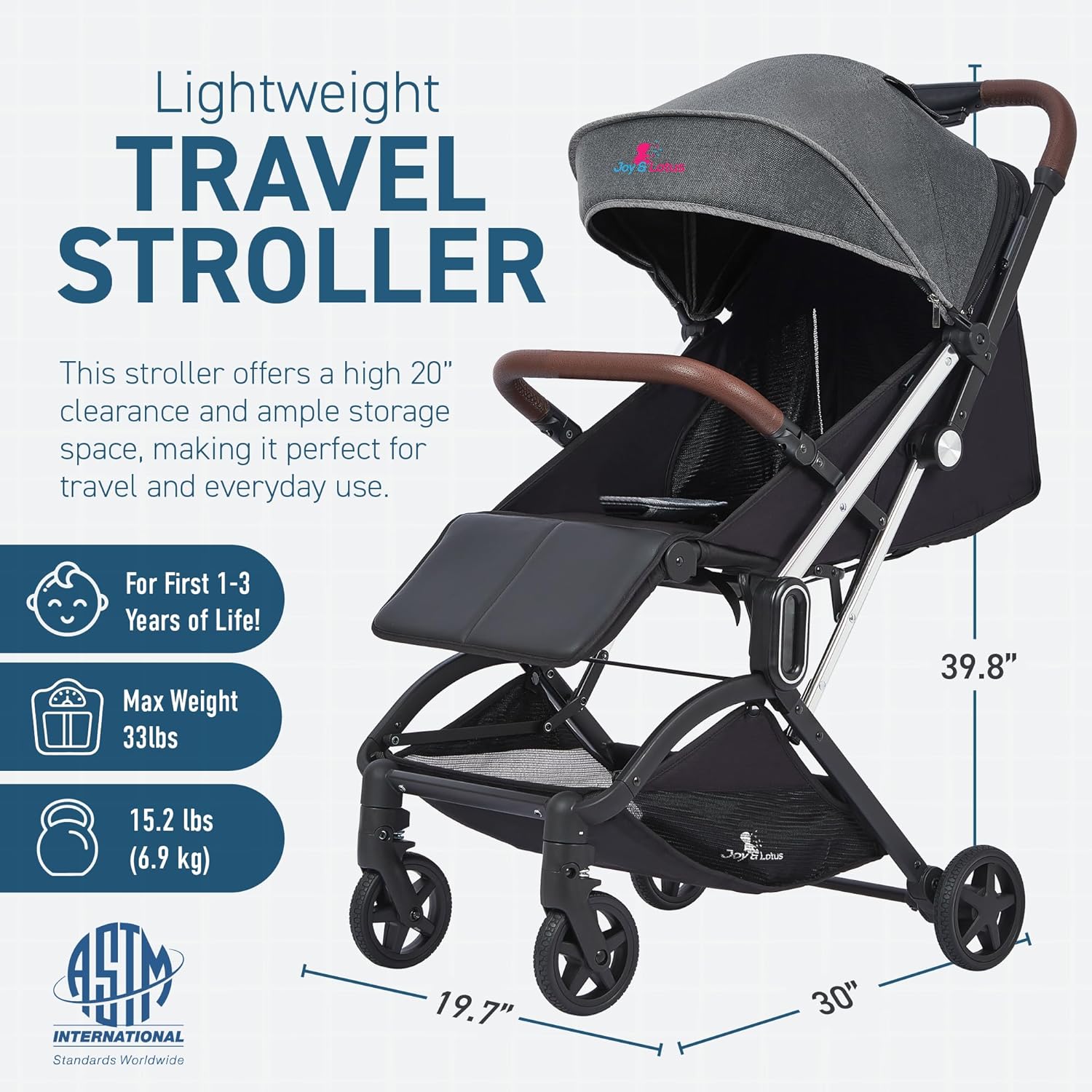 Lightweight Self Folding Baby Stroller, Ultra-Compact with One Hand Gravity Fold, Airplane Ready Travel Stroller, Near Flat Recline Seat with UV and Waterproof Canopy