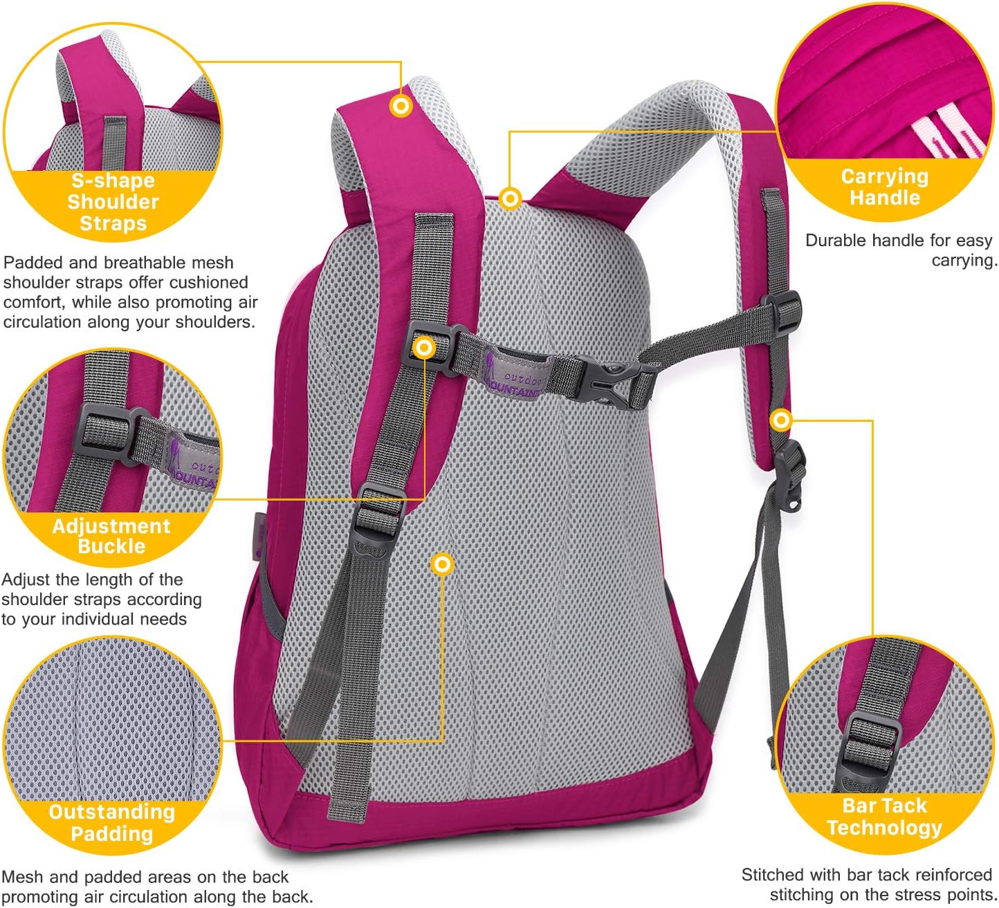 MOUNTAINTOP Kids Backpack for Boys Girls Preschool Water Resistant Lightweight Children Daypack 10L, Rose Red