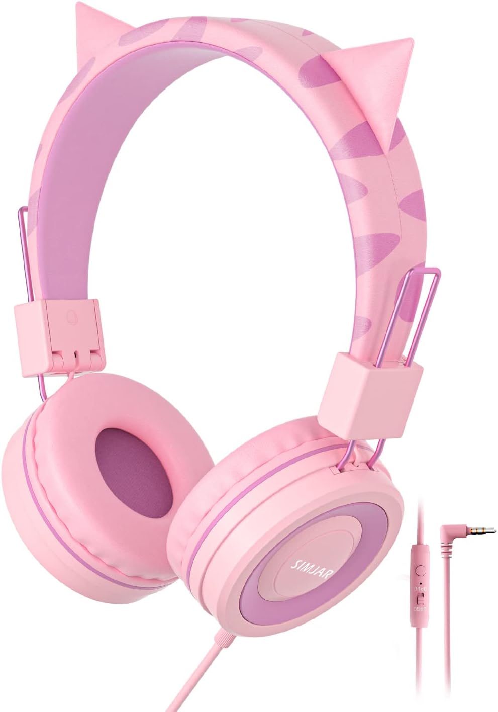 SIMJAR Cat Ear Kids Headphones with Microphone for School, Volume Limiter 85/94dB, Wired Girls Headphones with Foldable Design for Online Learning/Travel/Tablet/iPad (Pink)