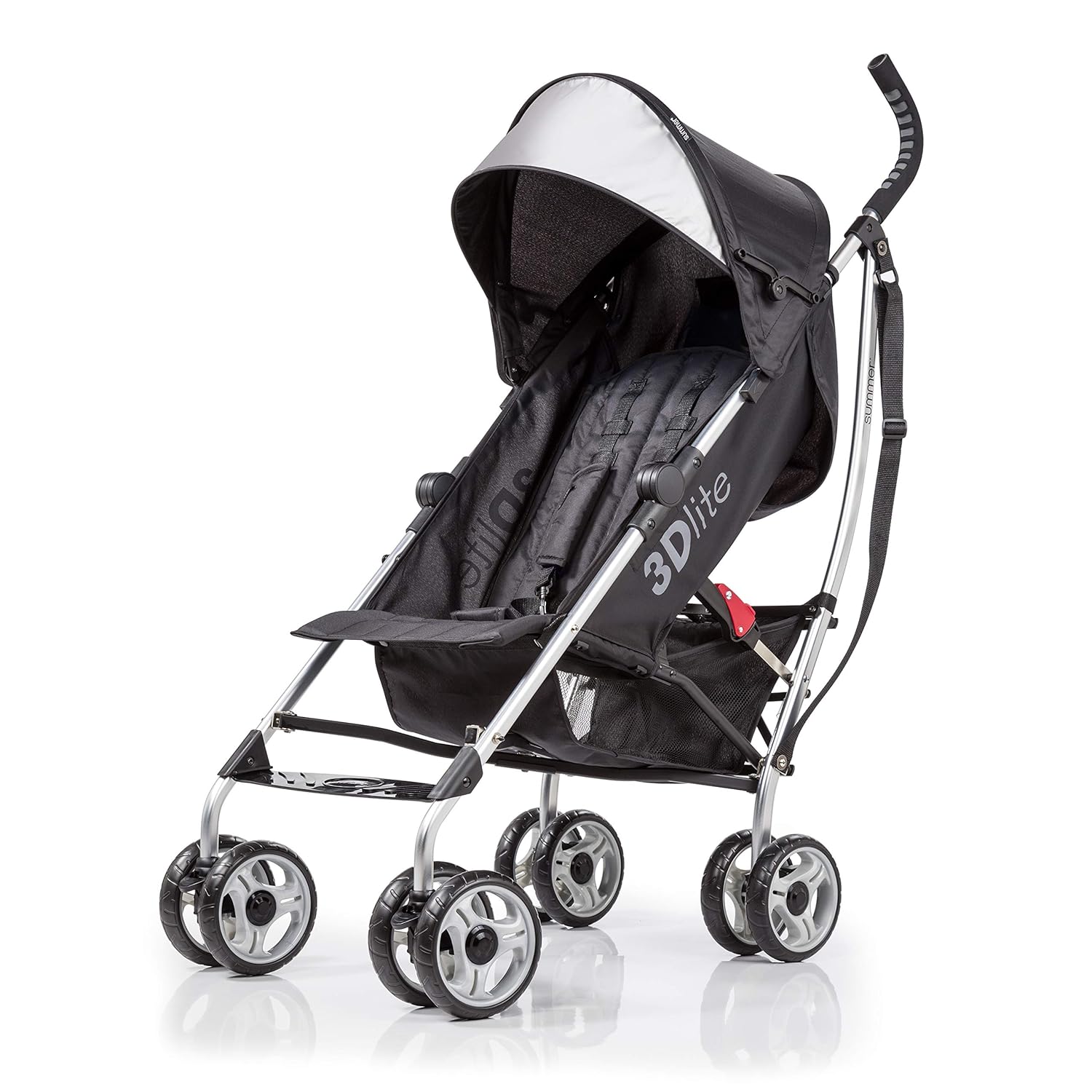 Summer Infant 3Dlite Convenience Stroller, Black – Lightweight Stroller with Aluminum Frame, Large Seat Area, Mesh Siding, 4 Position Recline, Extra Large Storage Basket – Infant Stroller for Travel