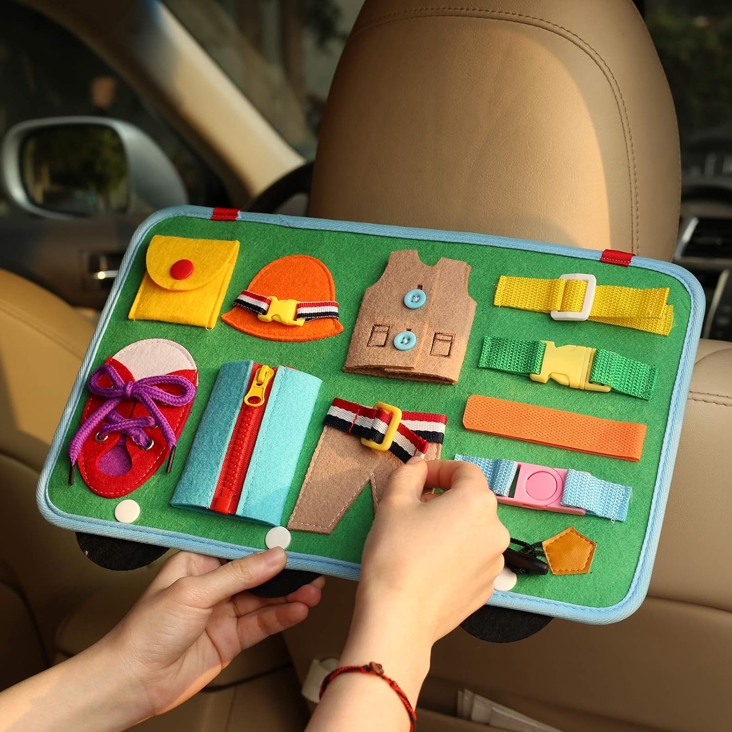 Toddler Busy Board, 14 in 1 Activity Board(Garbage Car Style), Montessori Sensory Toy for Fine Motor Skills, Learning Toy for Airplane or Car Travel, Preschool Educational Gift for Kids Boys Girls