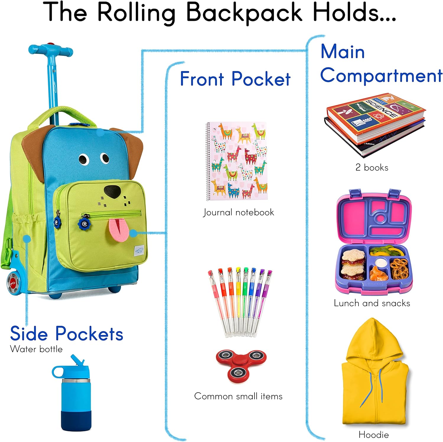 TWISE SIDE-KICK SCHOOL, TRAVEL ROLLING BACKPACK FOR KIDS AND TODDLERS