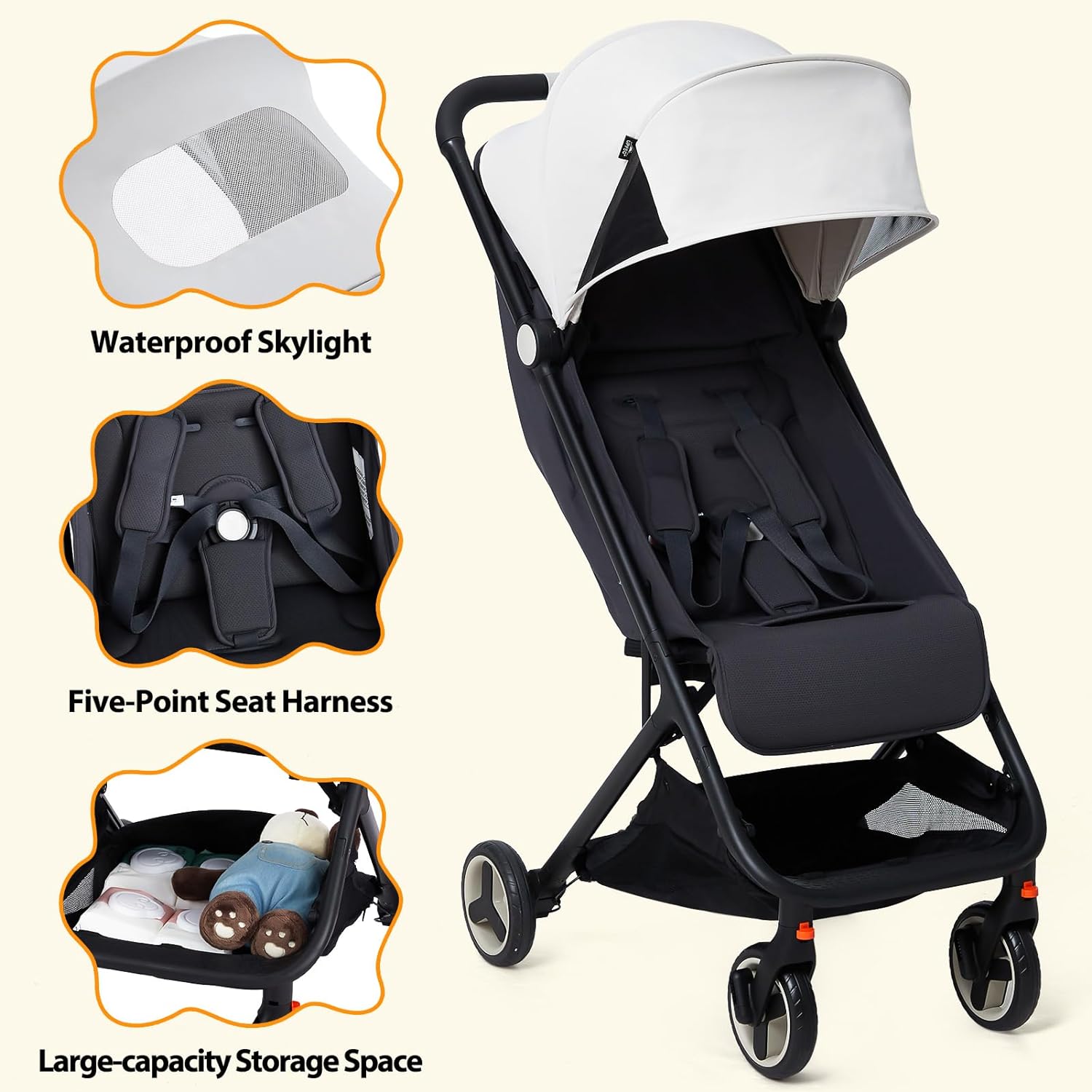 Babevy Lightweight Baby Stroller, Compact Umbrella Stroller with Adjustable Canopy/Footrest/Backrest, One-Hand Folding Newborn Infant Stroller for Airplane Friendly(Grey)
