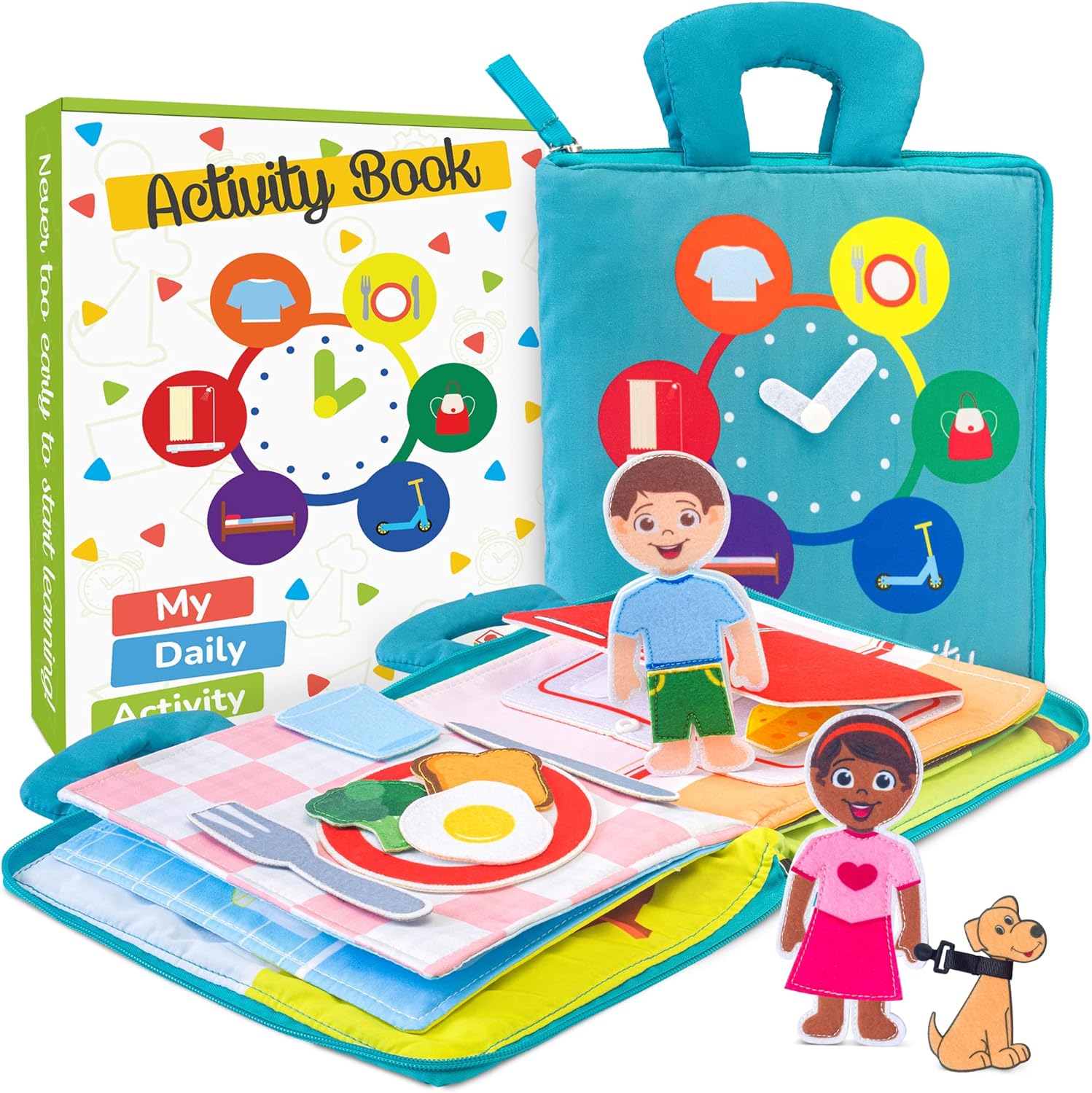 deMoca Busy Book for Toddlers 1-3 Year Old, Quiet Book Montessori Toys for Toddlers, Travel Educational Toy with 9 Activities, Preschool Learning Toy with Activities, Kids Felt Toy for Boys  Girls