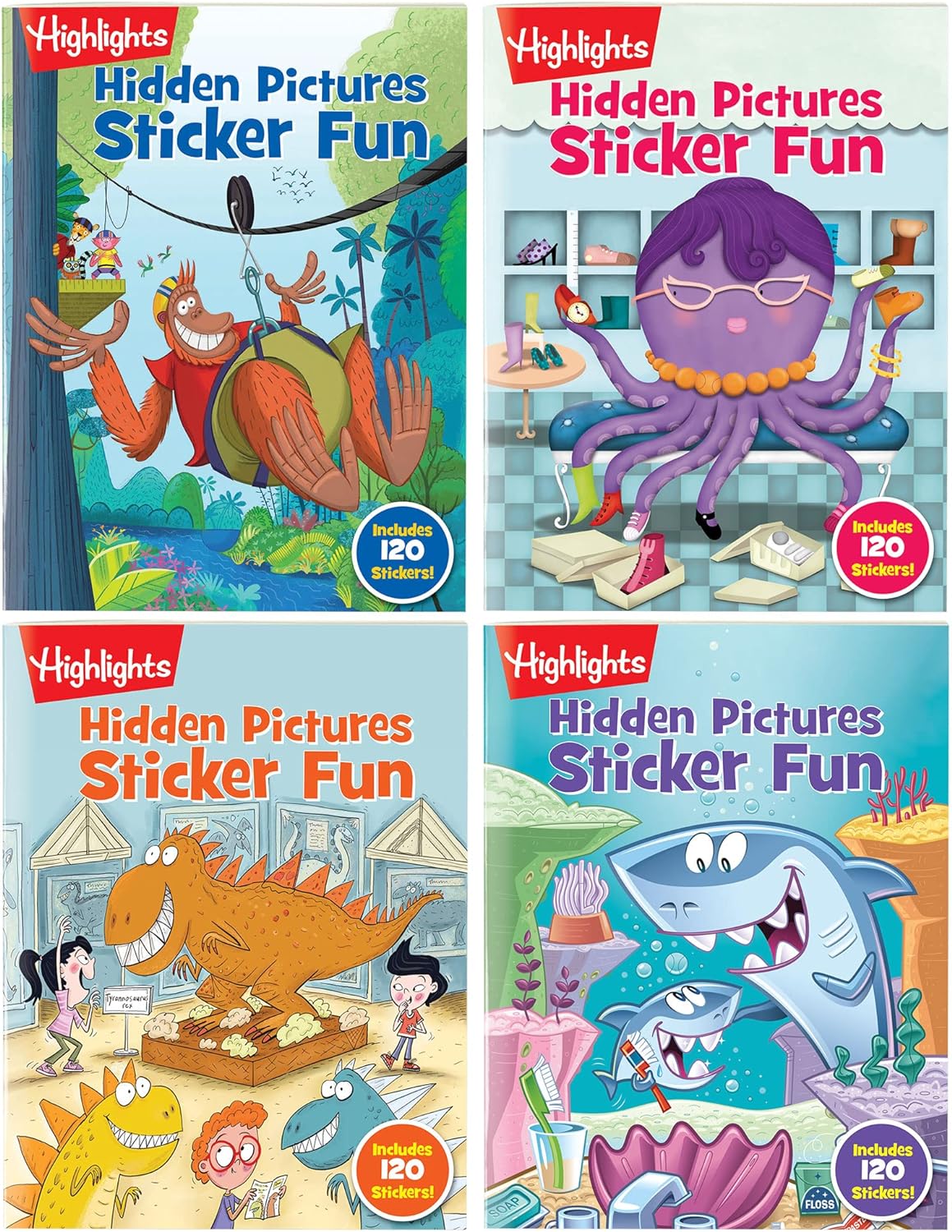 Highlights for Children Hidden Pictures Sticker Fun Sticker Books for Kids Ages 3-6, 4-Pack, 64 Pages - Volume 1