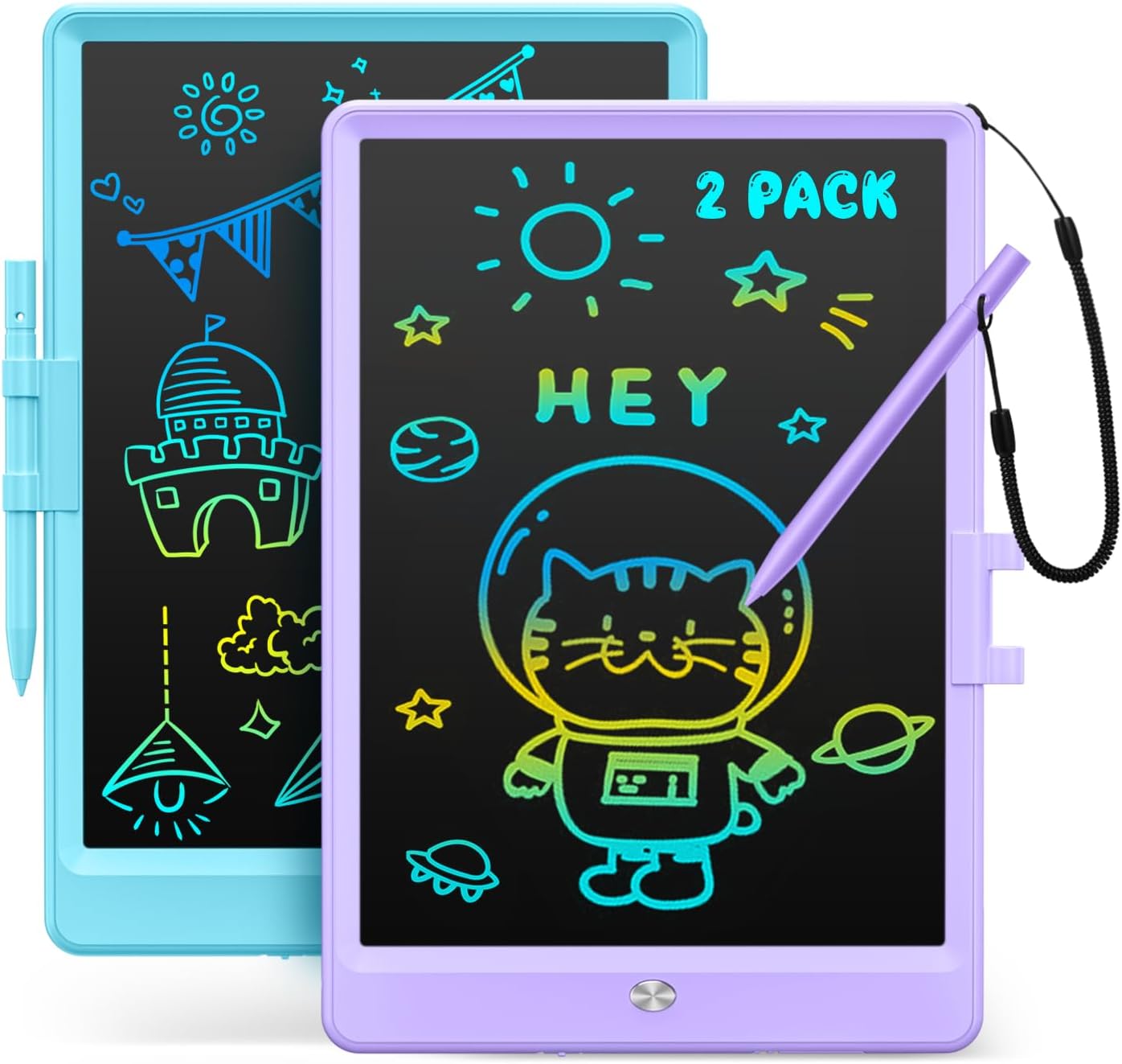 Kidopire LCD Writing Tablet for Kids, Reusable Doodle Board, 2Pack Drawing Tablet Drawing Pad for Kids with String, Educational Toddler Kids Travel Toys, Birthday Gifts for 3 4 5 6 Year Old Girls Boys