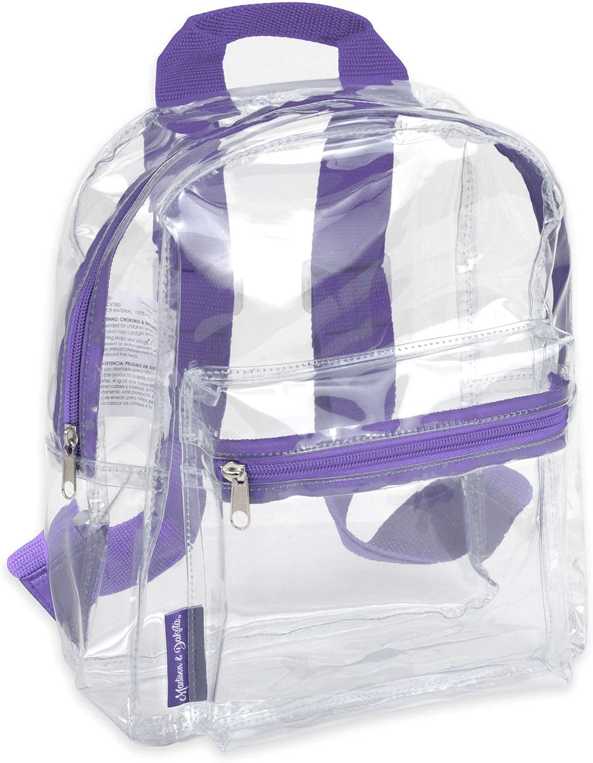 MADISON  DAKOTA Clear Mini Backpacks for Beach, Travel - Stadium Approved Bag with Adjustable Straps