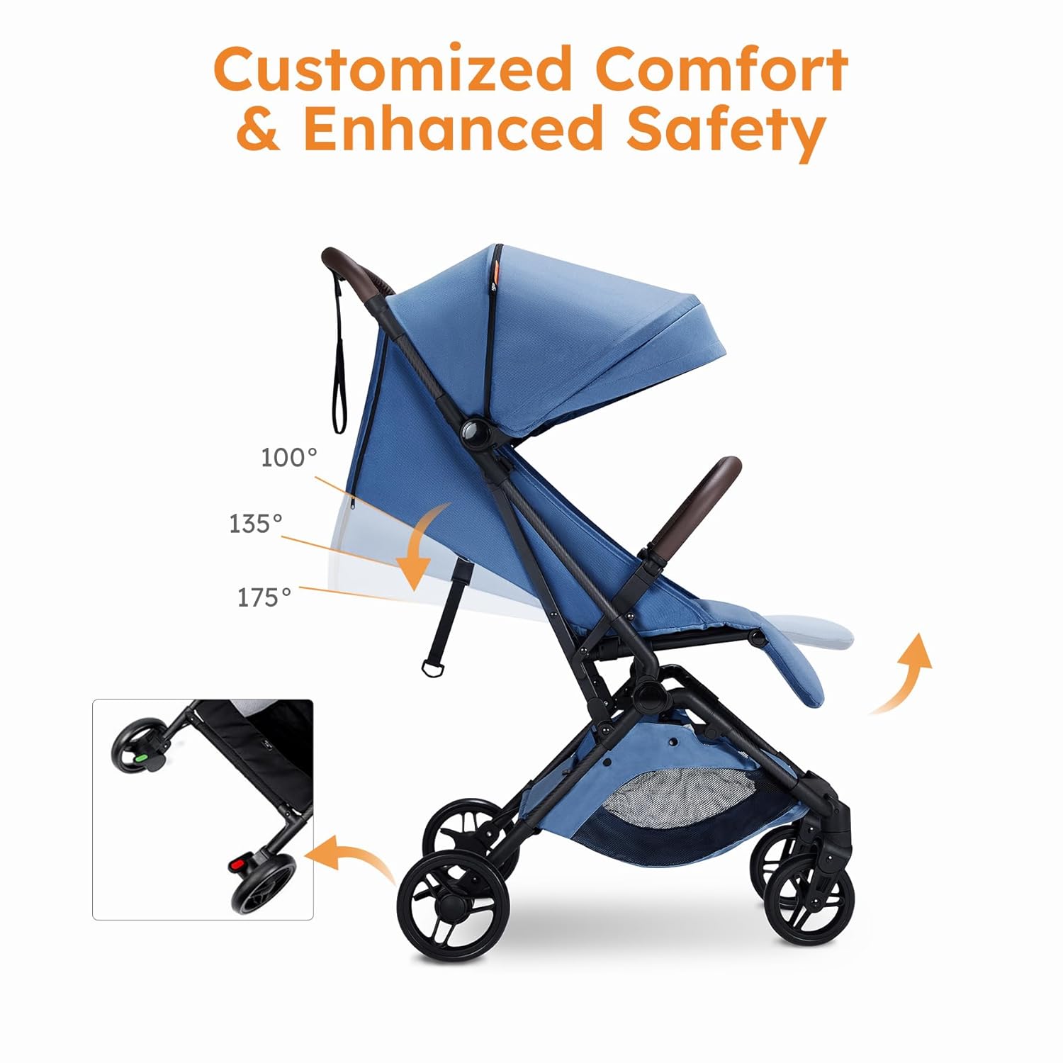 MAMAZING Lightweight Baby Stroller with Organizer, Ultra Compact  Airplane-Friendly Travel Stroller, One-Handed Folding Stroller for Toddler, Only 11.5 lbs, Blue