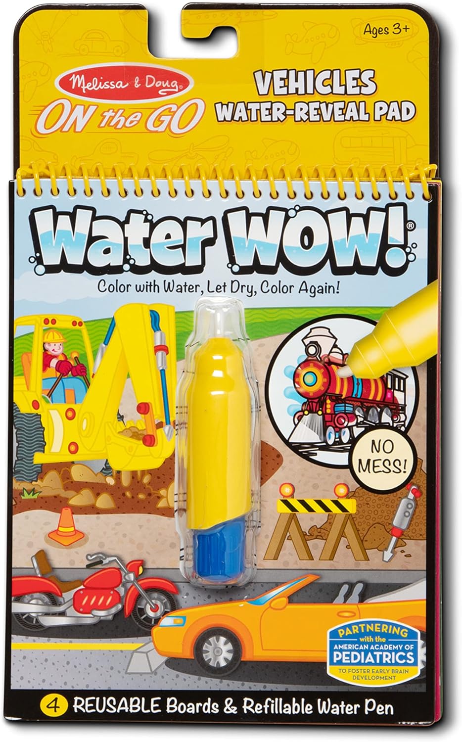 Melissa  Doug On the Go Water Wow! Reusable Water-Reveal Activity Pad - Vehicles - Stocking Stuffers, Mess Free Coloring Books For Toddlers Ages 3+, Travel Toys