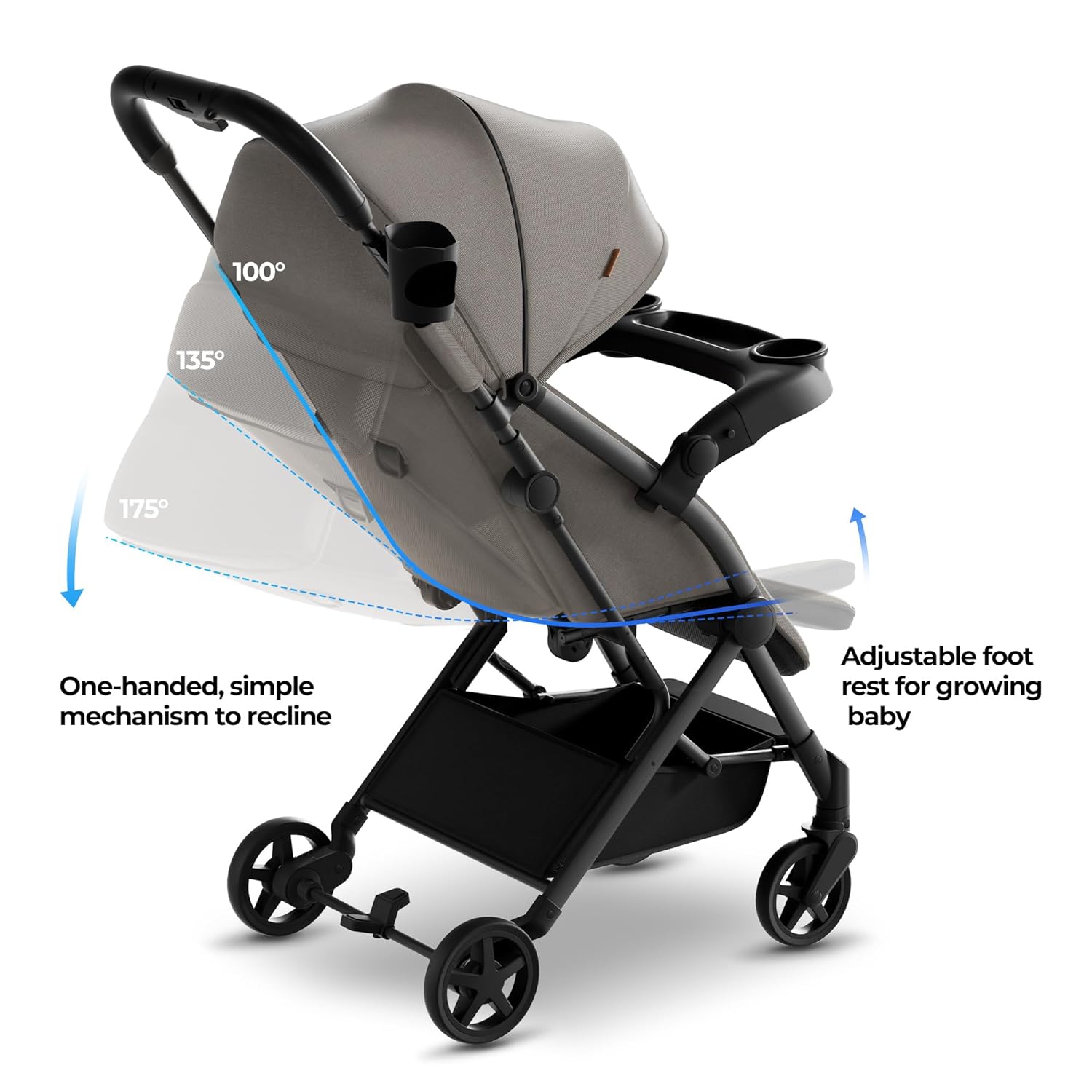 Mompush Lithe V2 Lightweight Stroller + Snack Tray, Ultra-Compact Fold  Airplane Ready Travel Stroller, Near Flat Recline Seat, Cup Holder, Raincover  Travelbag Included