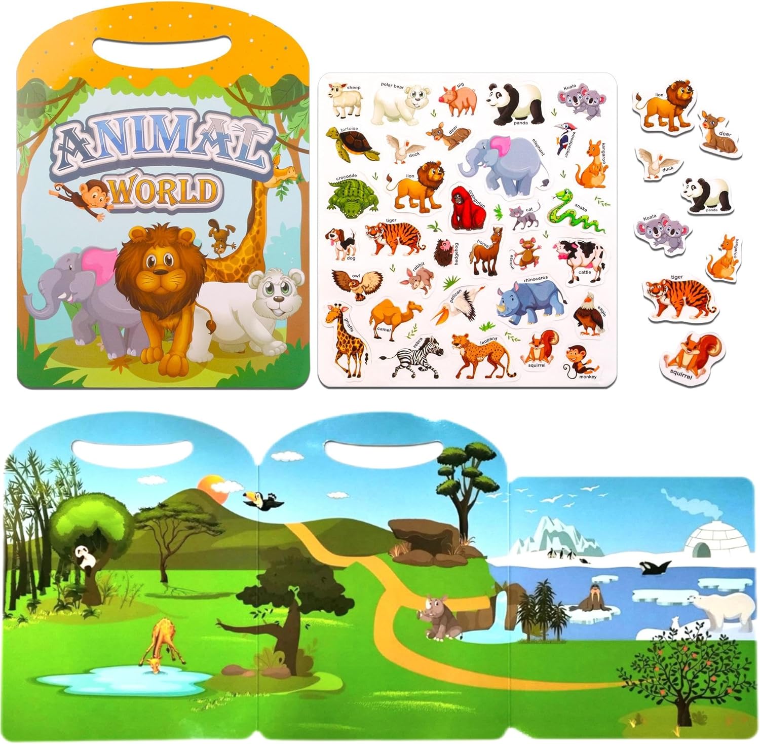 OFUN Reusable Animal Sticker Book for Toddlers 1-3 Kids Ages 4-8, Road Trip Must Haves Jelly Sticker Books Travel Toys for Car Airplane Activities