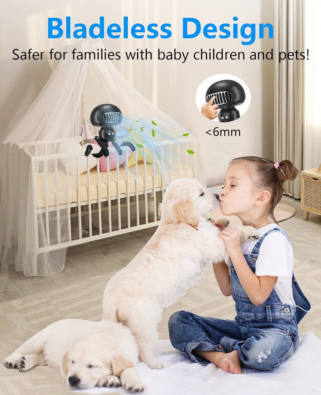 TAECCL Stroller Fan Clip On for Baby, Small Bladeless Fan 90° Oscillating Portable Fan, 4000mAh USB Rechargeable Fan Battery Operated Baby Fan for Stroller and Car Seat, Crib, Beach, Bike, Travel
