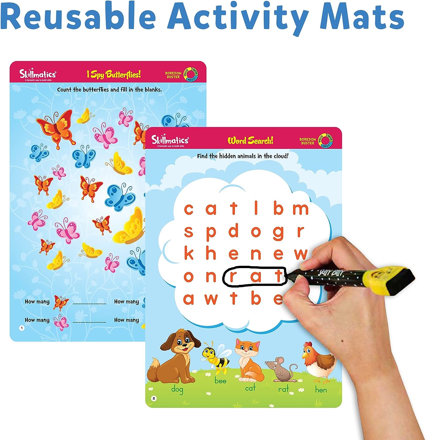 Skillmatics Educational Game - Boredom Buster, Reusable Activity Mats with Dry Erase Marker, Gifts, Travel Toy, Ages 3 to 6