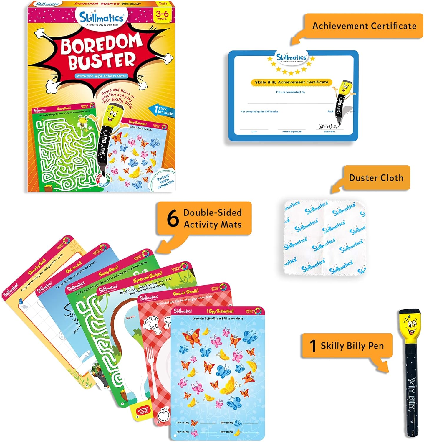 Skillmatics Educational Game - Boredom Buster, Reusable Activity Mats with Dry Erase Marker, Gifts, Travel Toy, Ages 3 to 6