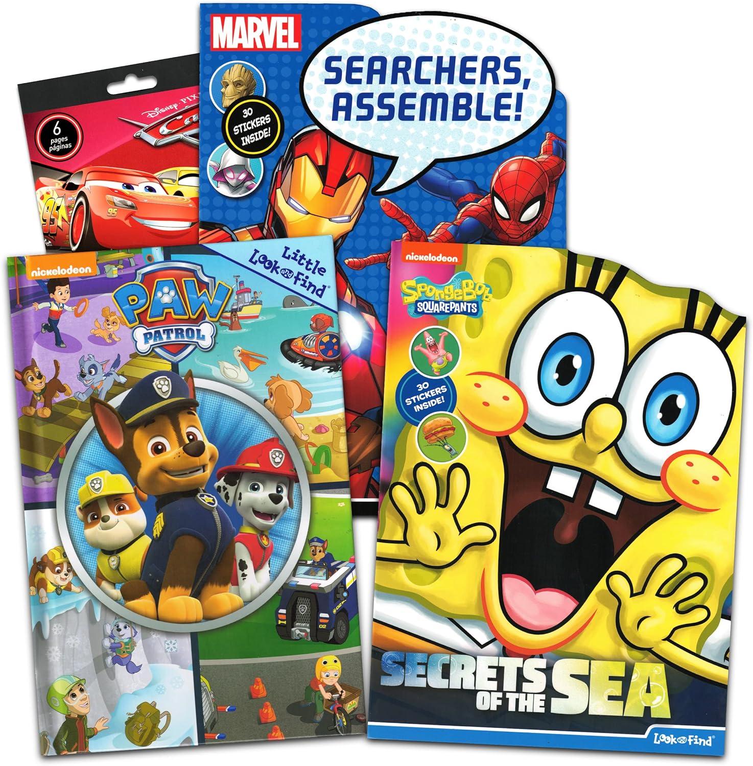 Travel Activities for Kids 3-6 - Set of 3 Travel Activity Books featuring Paw Patrol, Spongebob, and Avengers with Games, Puzzles, Stickers, More